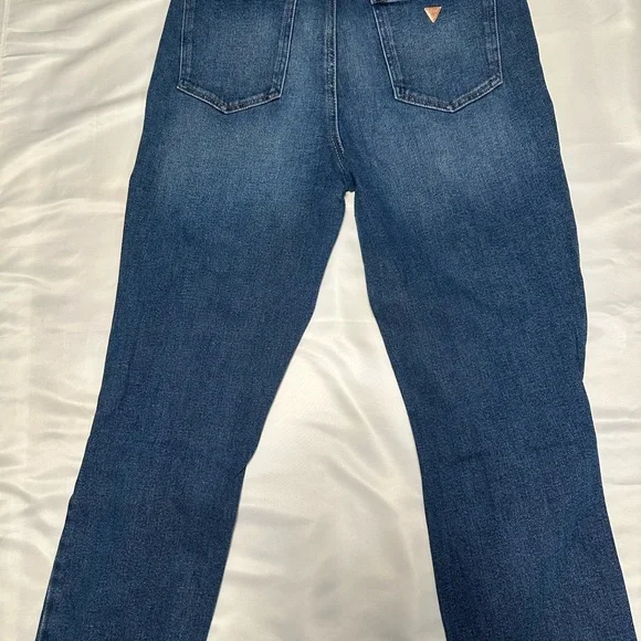 Guess Dark Blue Distressed Straight Leg Jeans - Picture 4 of 6
